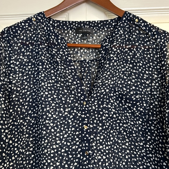 The Limited Sheer Heart Print Navy Blouse - Picture 2 of 6